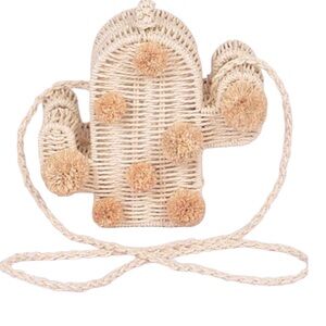 Boho Cactus Pom Basket Weaved Clutch or Handbag